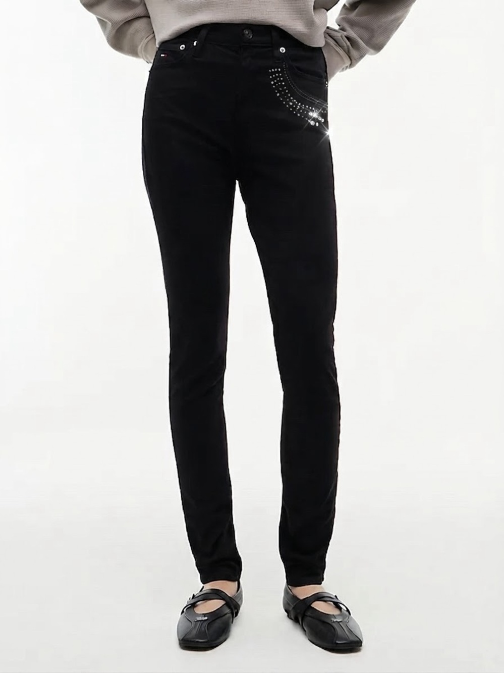 Tommy Hilfiger| Black Denim Super Skinny Stretch Jeans w/Rhinestone Accent Sz 16